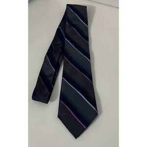 Calvin Klein 100% Silk Tie Gray wih Black and Purple Stripes